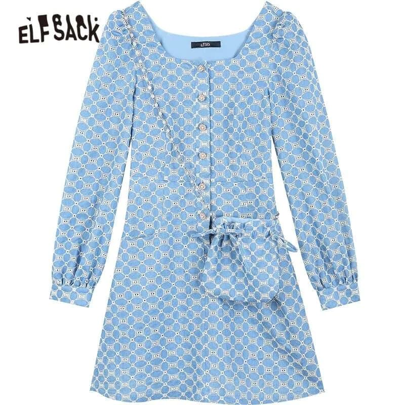 image-Chic Pearls Casual Women Vintage Dress,Autumn High Elastic Waist Full