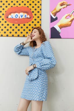 image-Chic Pearls Casual Women Vintage Dress,Autumn High Elastic Waist Full