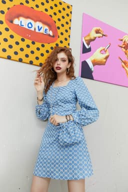 image-Chic Pearls Casual Women Vintage Dress,Autumn High Elastic Waist Full