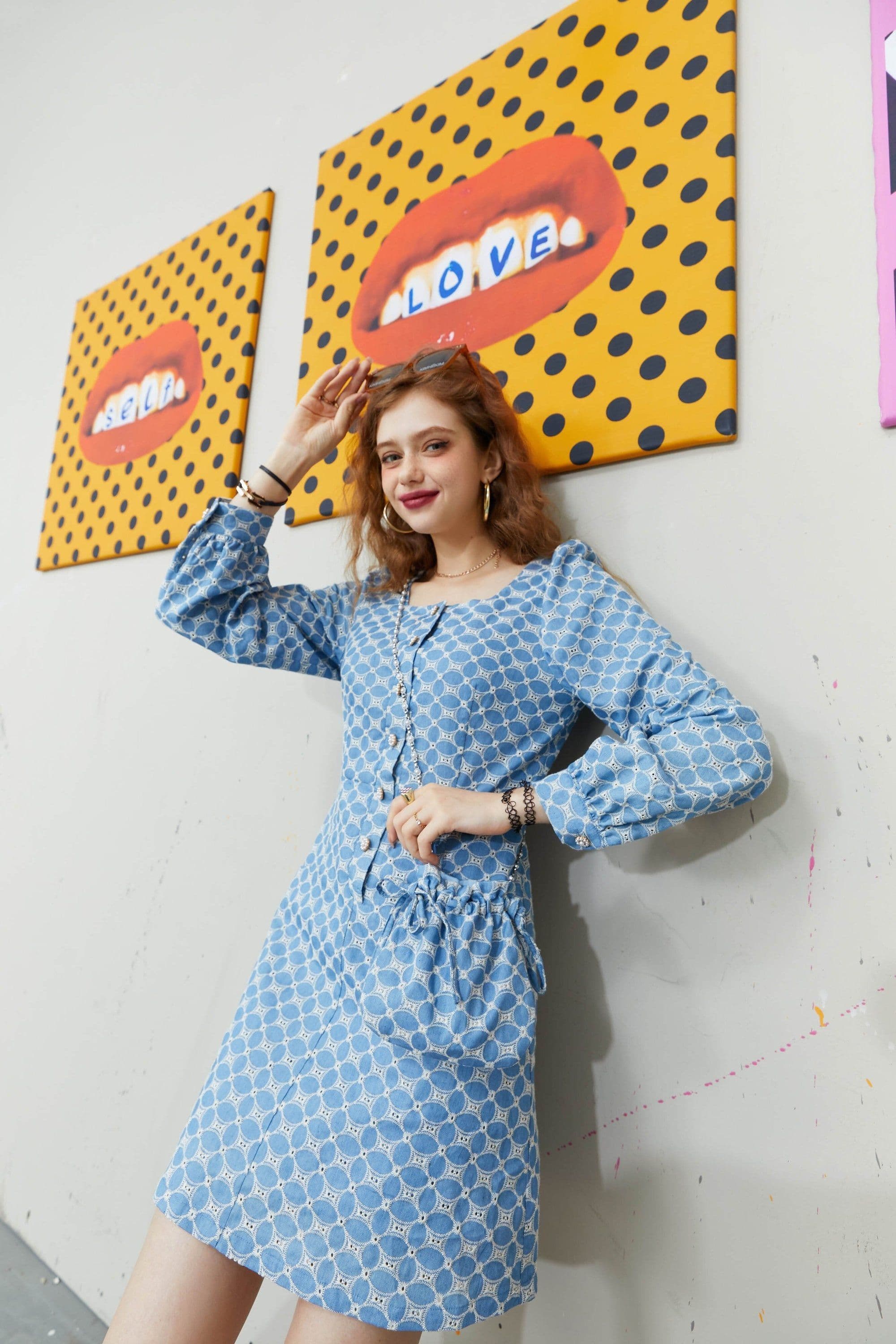 image-Chic Pearls Casual Women Vintage Dress,Autumn High Elastic Waist Full