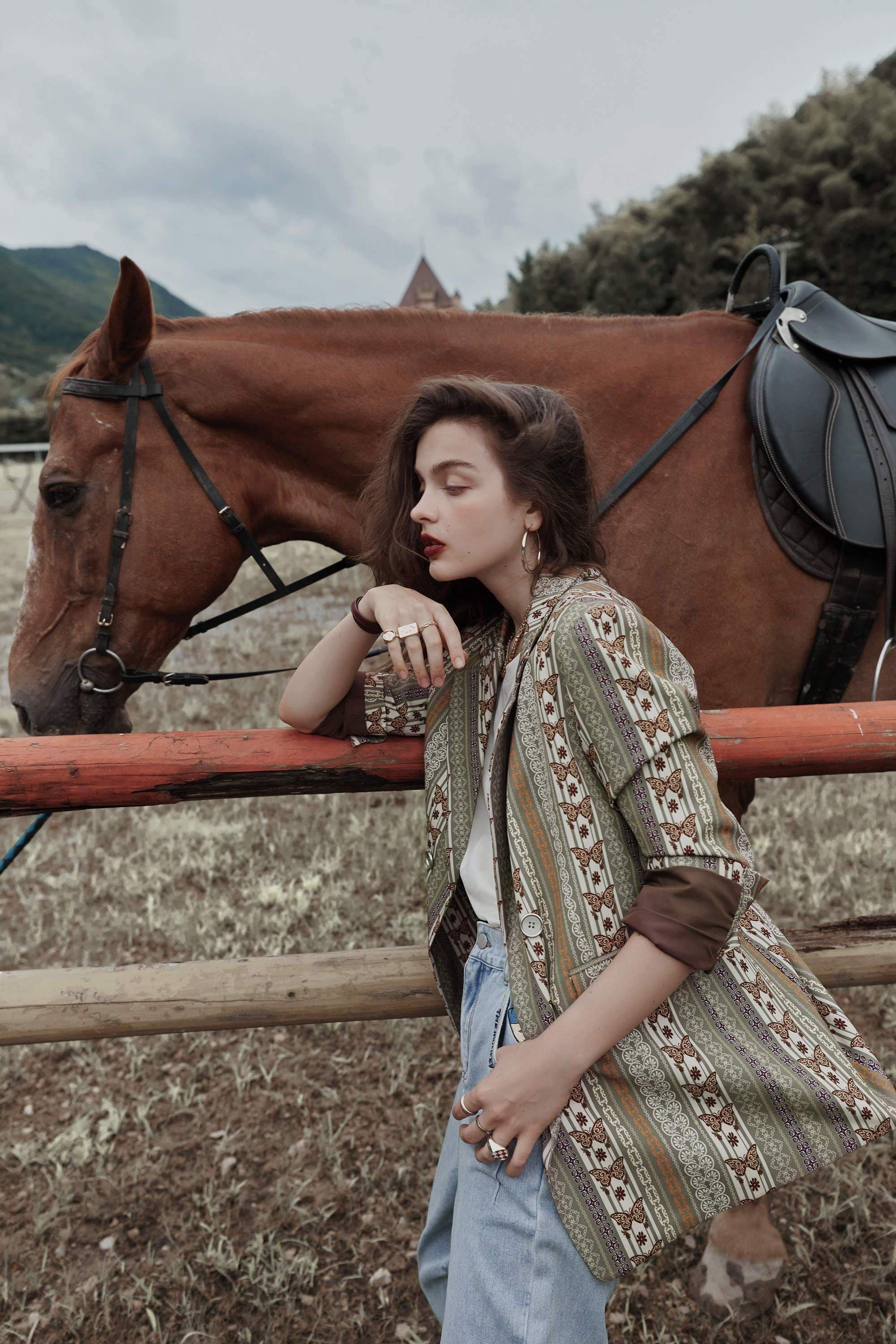 image-Butterfly Print Single Breasted Korean Blazer Women Jacket,Autumn