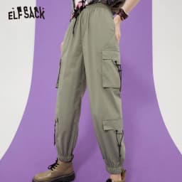 image-Solid High Waist Straight Casual Women Safari Pants Summer ELF
