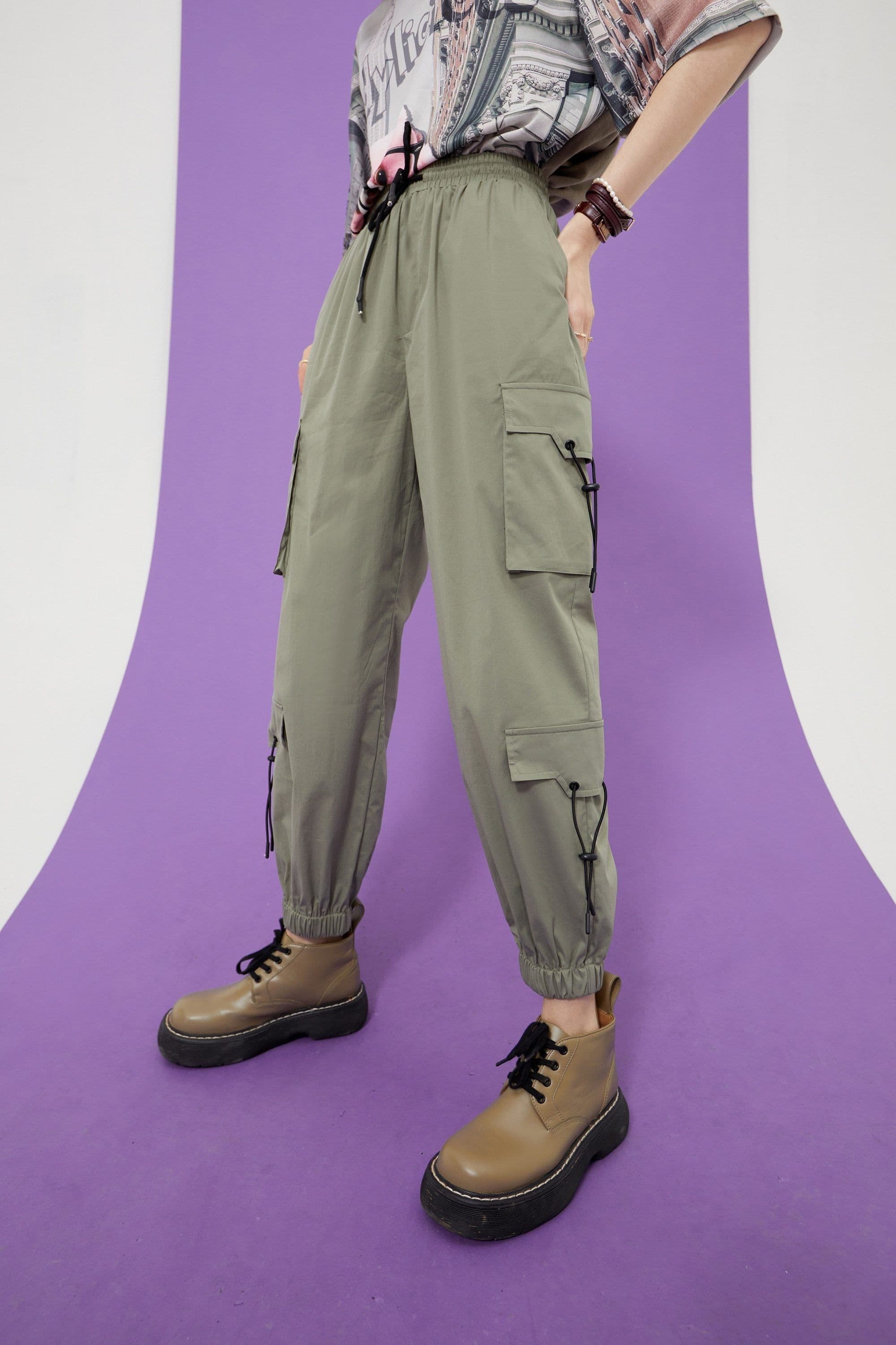 image-Solid High Waist Straight Casual Women Safari Pants Summer ELF
