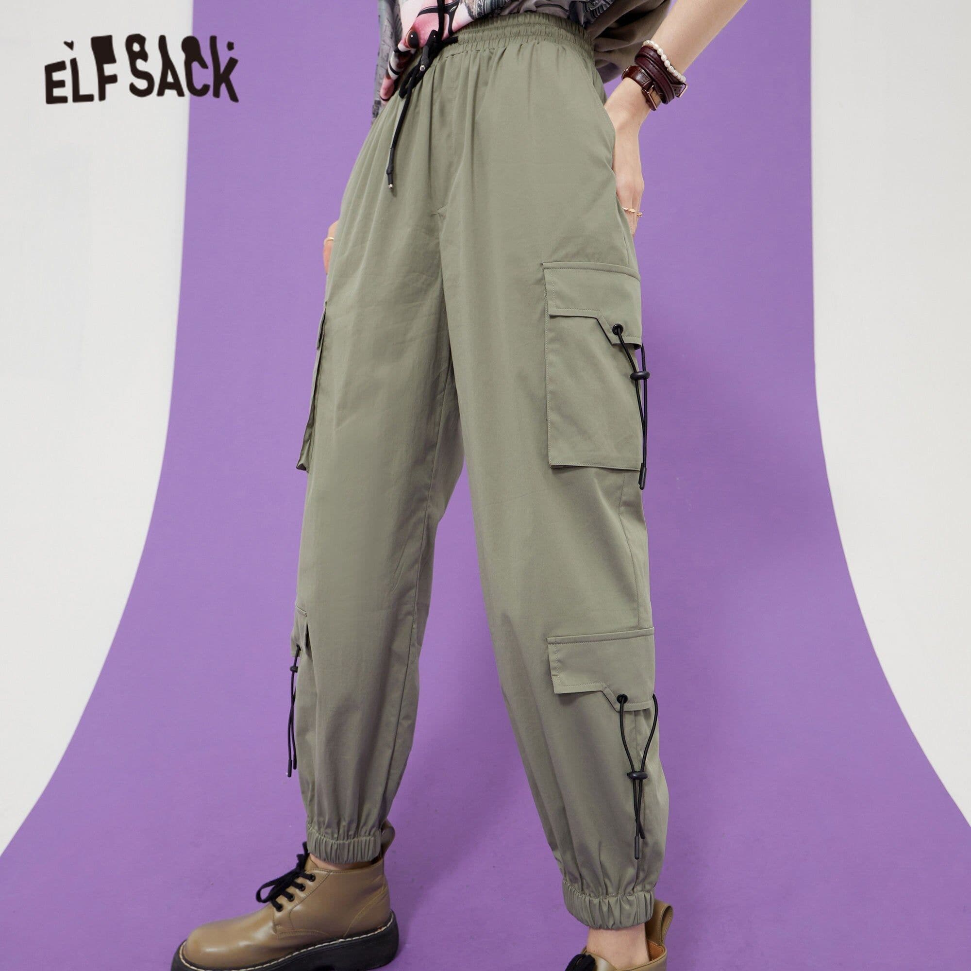 image-Solid High Waist Straight Casual Women Safari Pants Summer ELF