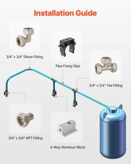 image-VEVOR Air Compressor Line Kit, 100FT x 3/4", HDPE-Aluminum Compressed Air Piping System, Leak-Proof, Pressure-Resistant & Easy-to-Install, Compressed Air Line Tubing Kit for Garages Workshops, Blue