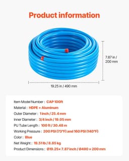 image-VEVOR Air Compressor Line Kit, 100FT x 3/4", HDPE-Aluminum Compressed Air Piping System, Leak-Proof, Pressure-Resistant & Easy-to-Install, Compressed Air Line Tubing Kit for Garages Workshops, Blue