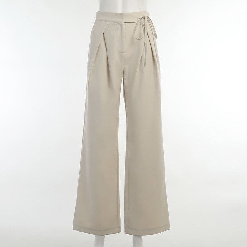 image-Cc21172 Knitted Casual Sports Trousers European and American Women's Clothing Spring White High-Waist Loose Straight-Leg Wide-Leg Pants