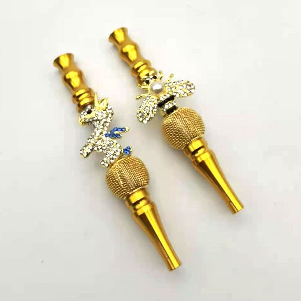image-Cross-border new Arabian hookah accessories hookah mouthpiece creative with diamond-encrusted bee unicorn metal nozzle