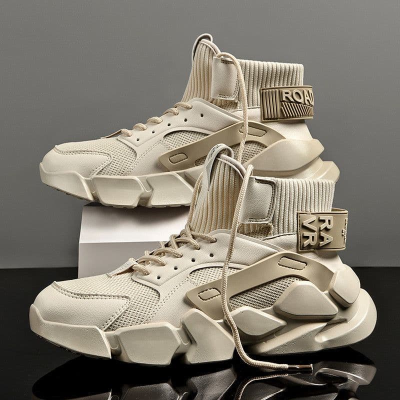 image-2022 autumn cross-border high-top sneakers men's thick-soled dad shoes large size mesh small white basketball shoes