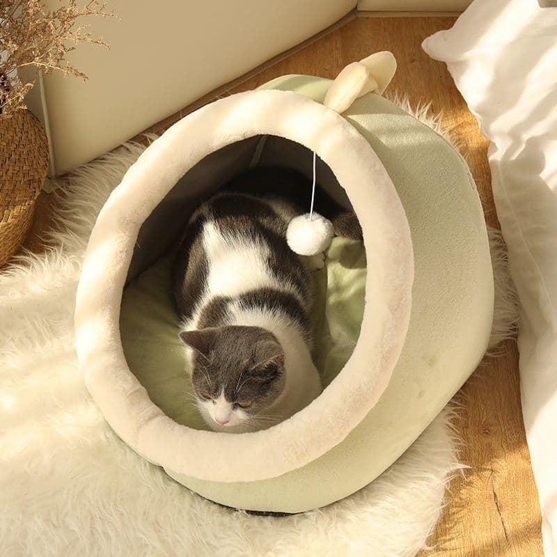 image-Cat litter four villas semi-enclosed removable and washable cat house winter warm large kennel bed pet litter