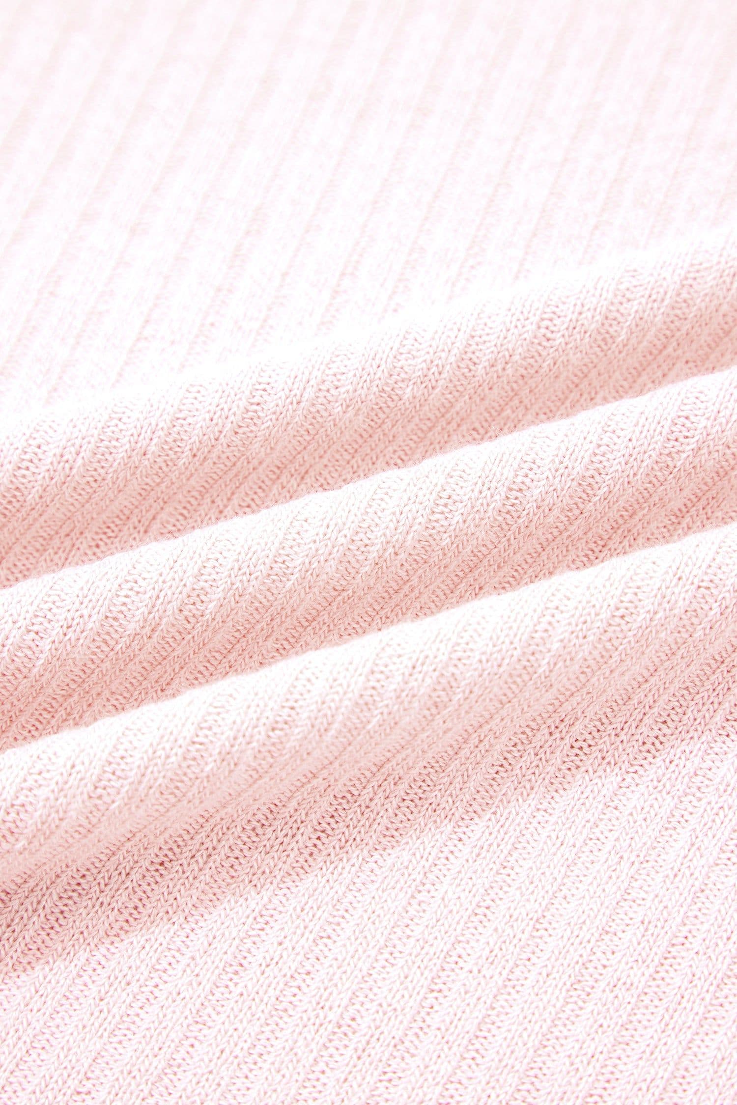 image-Light Pink Collared V Neck Ribbed Tee