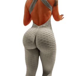image-Spot Amazon sexy leaky back crossover jumpsuit jacquard bubble pants casual yoga fitness hip-lifting exercise