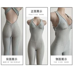 image-Spot Amazon sexy leaky back crossover jumpsuit jacquard bubble pants casual yoga fitness hip-lifting exercise