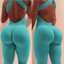 image-Spot Amazon sexy leaky back crossover jumpsuit jacquard bubble pants casual yoga fitness hip-lifting exercise