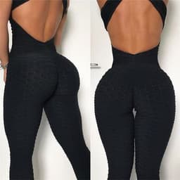 image-Spot Amazon sexy leaky back crossover jumpsuit jacquard bubble pants casual yoga fitness hip-lifting exercise