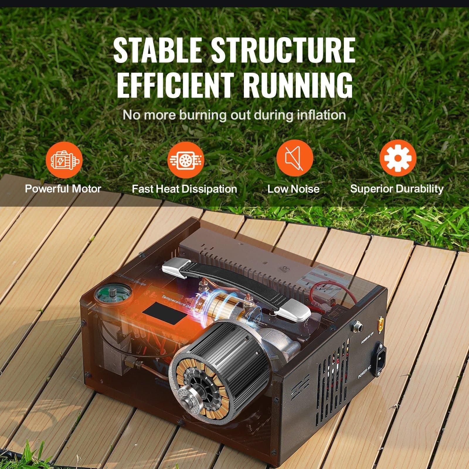 image-VEVOR PCP Air Compressor, 4500PSI/30Mpa Portable PCP Airgun Compressor with External Converter, DC12V, AC115V | Oil & Water-Free | Manual-Stop Air Rifle, Paintball and Scuba Tank Compressor Pump