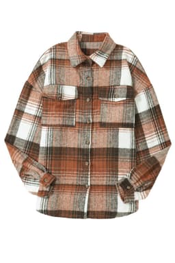 image-Shacket with Pink/Black Plaid Flap Pockets - Chic Style, Loose Fit (65 characters)