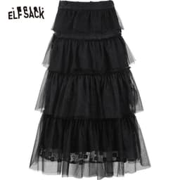 image-Solid Pure High Waist Casual Women Midi Mesh Skirts,Spring ELF Vintage