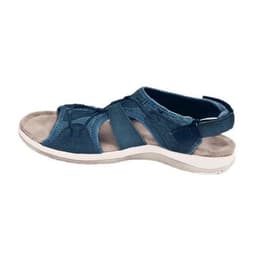 image-2021 new Roman wedge heel European and American sandals round head Velcro retro one word large size beach solid color sandals women
