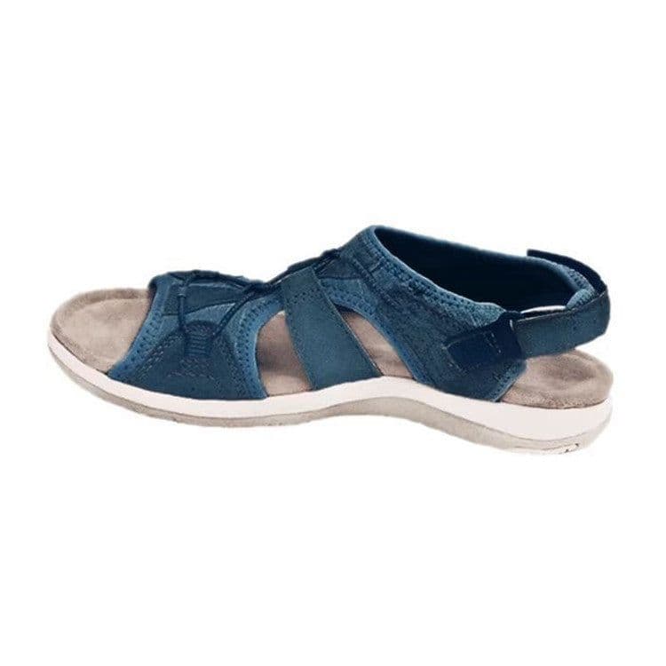 image-2021 new Roman wedge heel European and American sandals round head Velcro retro one word large size beach solid color sandals women