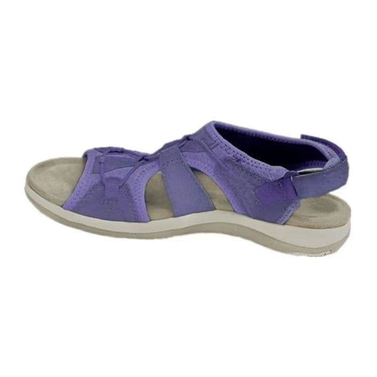 image-2021 new Roman wedge heel European and American sandals round head Velcro retro one word large size beach solid color sandals women
