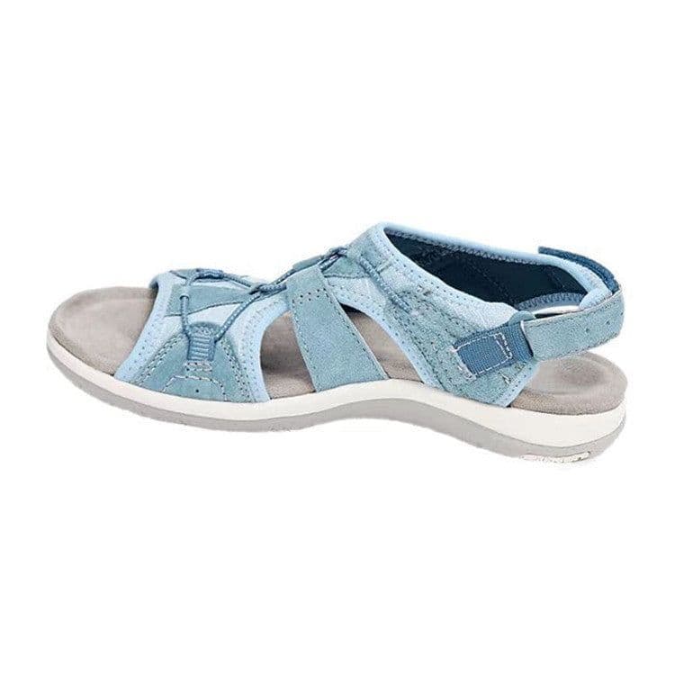 image-2021 new Roman wedge heel European and American sandals round head Velcro retro one word large size beach solid color sandals women