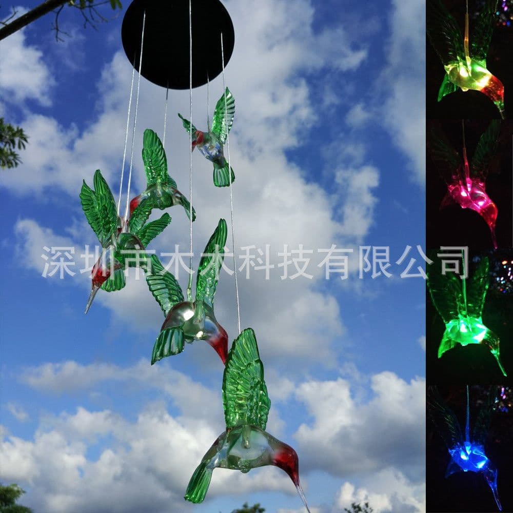 image-led solar wind chime light rice particle ball love star wind chime light solar hummingbird color changing wind chime light