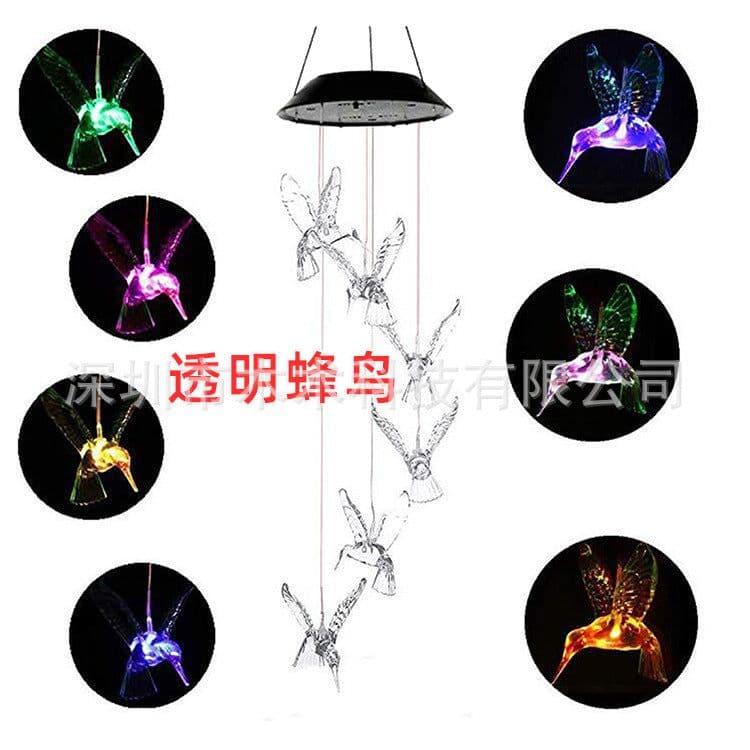 image-led solar wind chime light rice particle ball love star wind chime light solar hummingbird color changing wind chime light