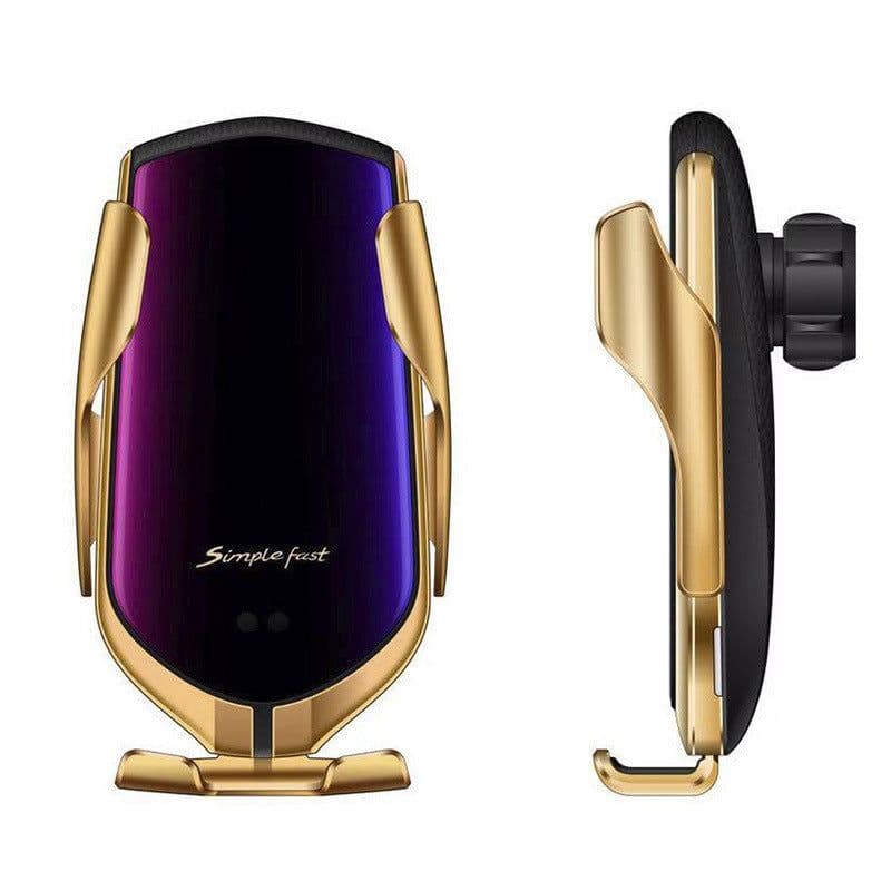 image-New smart infrared induction electroplating car wireless charger Magic clip R1 automatic car holder wireless charger