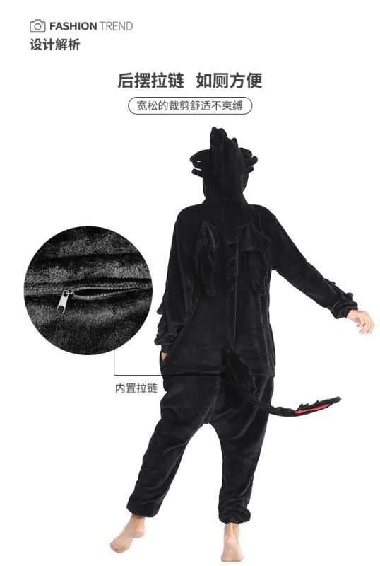 image-How to Train Your Dragon Anime Animal Pajamas Flannel Cartoon One-piece Pajamas Couple Home Clothes Performance Clothes Adults