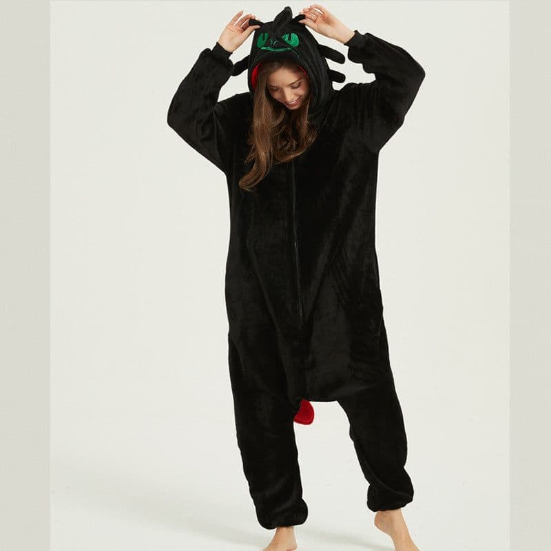 image-How to Train Your Dragon Anime Animal Pajamas Flannel Cartoon One-piece Pajamas Couple Home Clothes Performance Clothes Adults