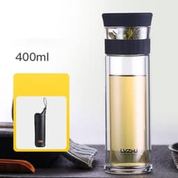 image-400ml Portable Double Wall Borosilica Glass Tea Infuser Bottle Of Water With Lid Filter Automobile Car Cup