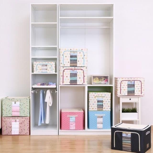 image-Large storage box for clothes Oxford cloth spinning cotton quilt bag Fabric storage box Covered folding closet storage box