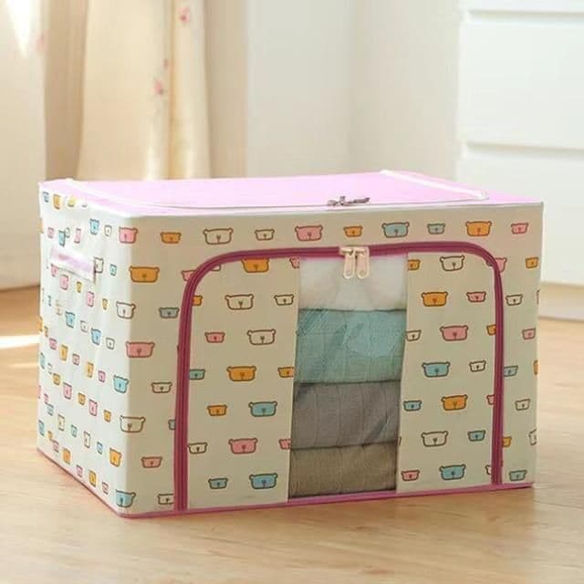 image-Large storage box for clothes Oxford cloth spinning cotton quilt bag Fabric storage box Covered folding closet storage box
