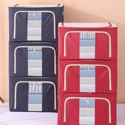 image-Large storage box for clothes Oxford cloth spinning cotton quilt bag Fabric storage box Covered folding closet storage box