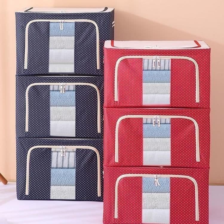 image-Large storage box for clothes Oxford cloth spinning cotton quilt bag Fabric storage box Covered folding closet storage box