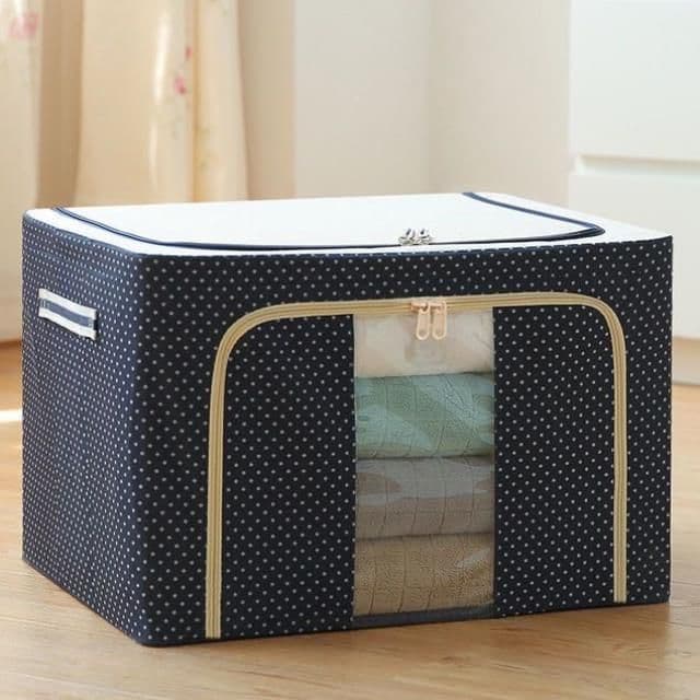 image-Large storage box for clothes Oxford cloth spinning cotton quilt bag Fabric storage box Covered folding closet storage box