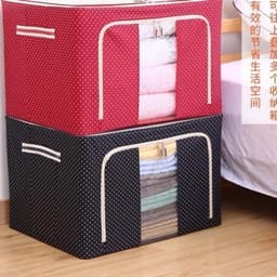 image-Large storage box for clothes Oxford cloth spinning cotton quilt bag Fabric storage box Covered folding closet storage box