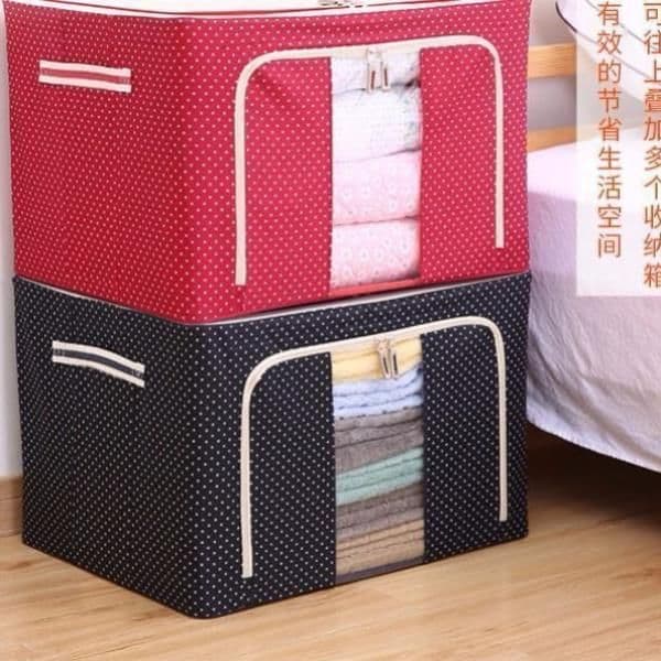 image-Large storage box for clothes Oxford cloth spinning cotton quilt bag Fabric storage box Covered folding closet storage box