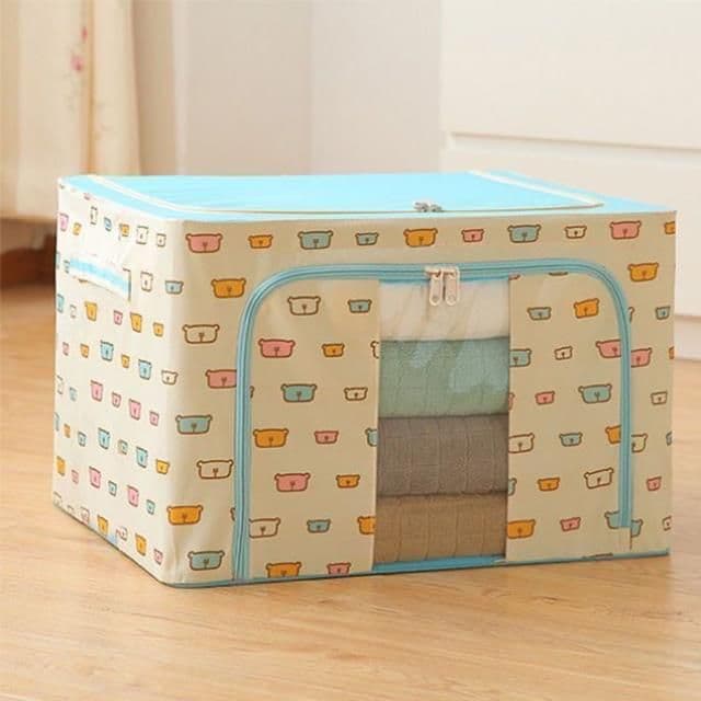 image-Large storage box for clothes Oxford cloth spinning cotton quilt bag Fabric storage box Covered folding closet storage box