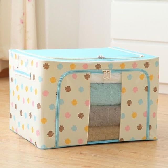 image-Large storage box for clothes Oxford cloth spinning cotton quilt bag Fabric storage box Covered folding closet storage box