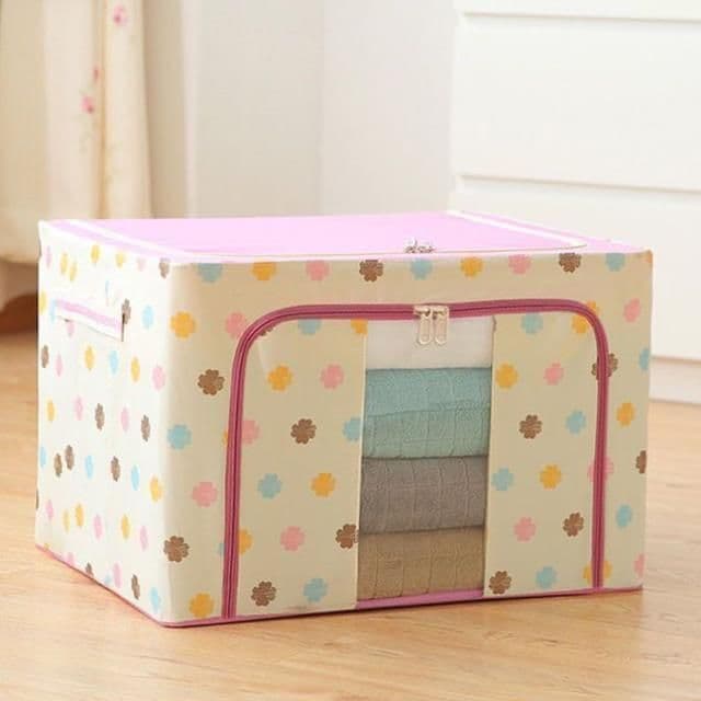 image-Large storage box for clothes Oxford cloth spinning cotton quilt bag Fabric storage box Covered folding closet storage box