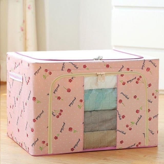 image-Large storage box for clothes Oxford cloth spinning cotton quilt bag Fabric storage box Covered folding closet storage box