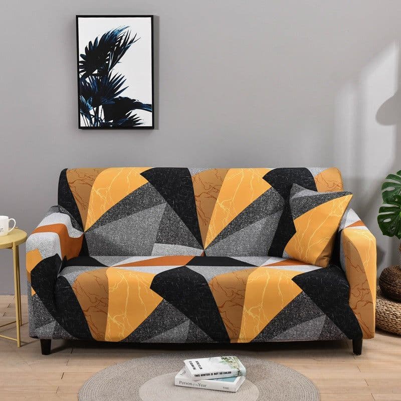 image-Cross-border sofa cover black square black and white gray printing sofa cover