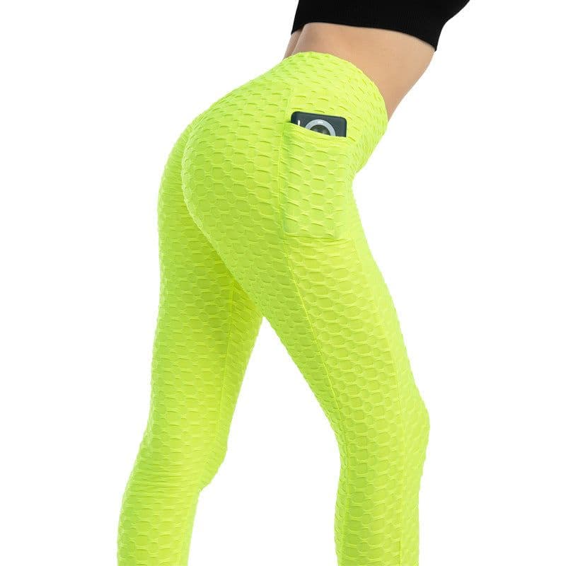 image-Yi Duocai cross-border fashion pocket bubble yoga pants women high stretch sweat-absorbent leggings women