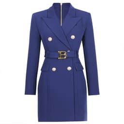 image-2023 spring and autumn new fashion high-end solid color belt long-sleeved slim temperament commuter suit dress for women in stock