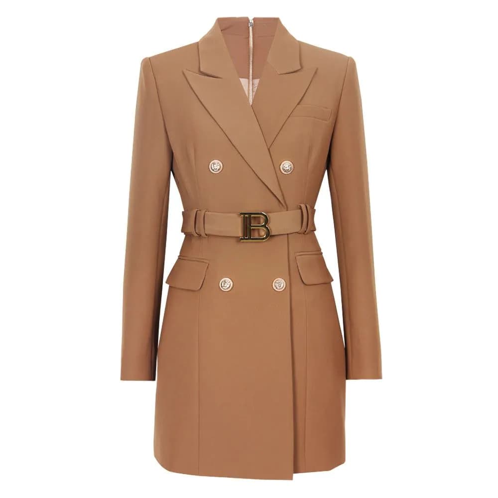 image-2023 spring and autumn new fashion high-end solid color belt long-sleeved slim temperament commuter suit dress for women in stock