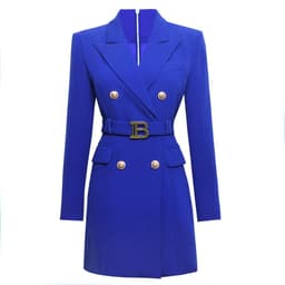 image-2023 spring and autumn new fashion high-end solid color belt long-sleeved slim temperament commuter suit dress for women in stock