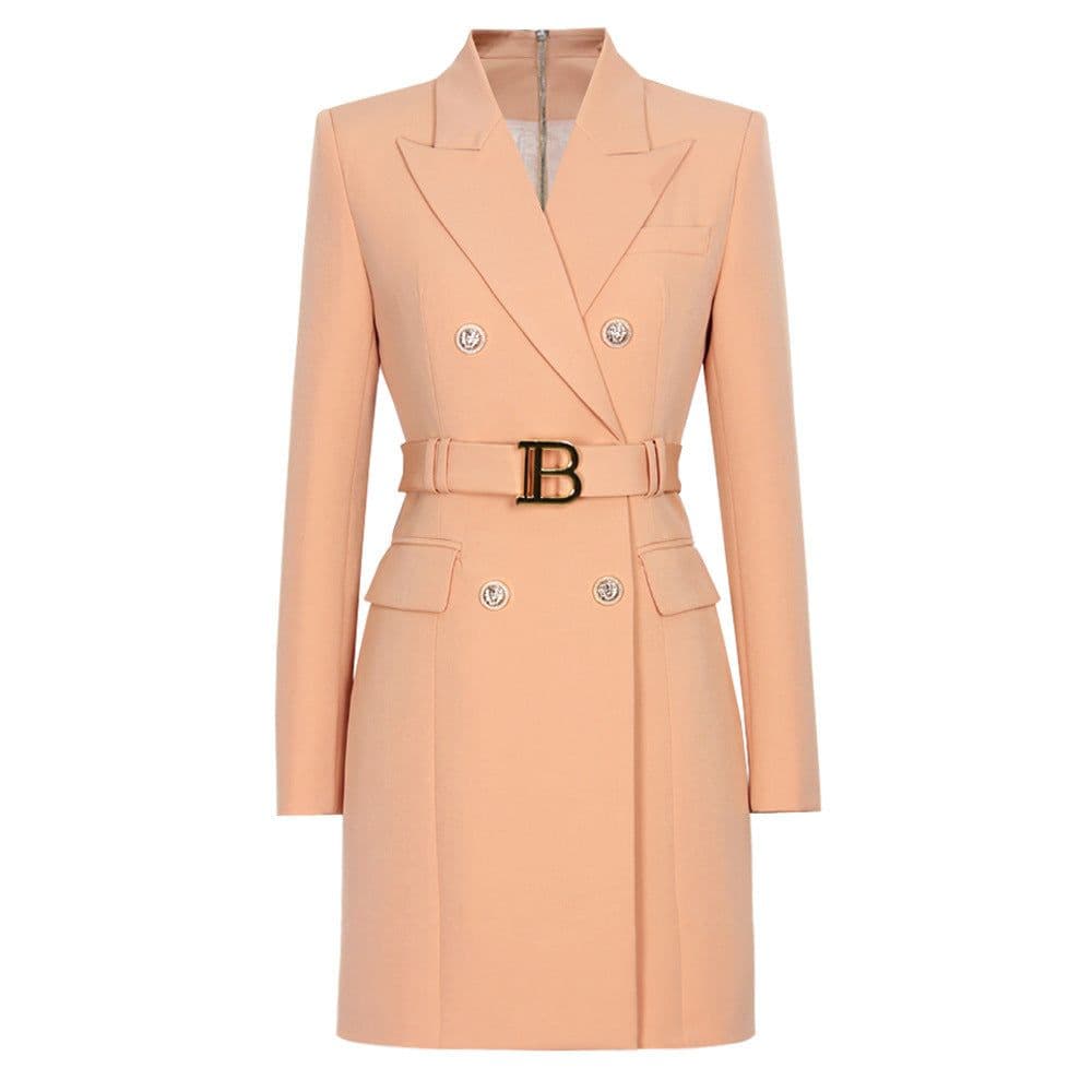 image-2023 spring and autumn new fashion high-end solid color belt long-sleeved slim temperament commuter suit dress for women in stock