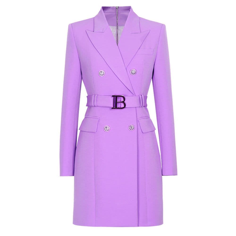 image-2023 spring and autumn new fashion high-end solid color belt long-sleeved slim temperament commuter suit dress for women in stock